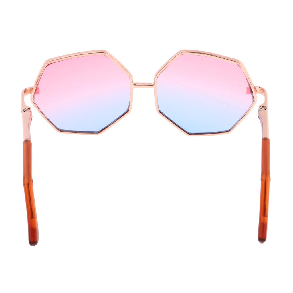 Golden Frame Hexagon Glasses Sunglasses for 1/6 Blythe Dolls Pink & Blue