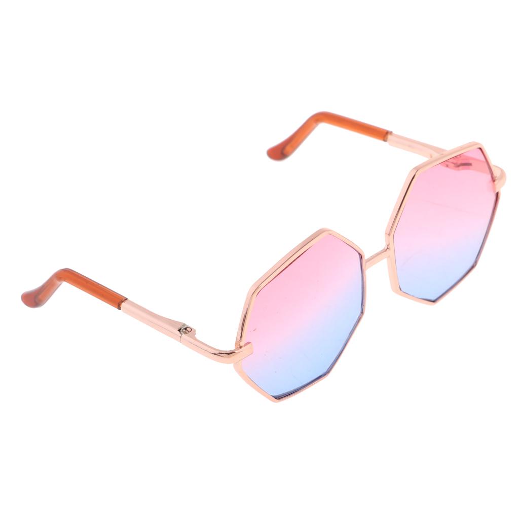 Golden Frame Hexagon Glasses Sunglasses for 1/6 Blythe Dolls Pink & Blue