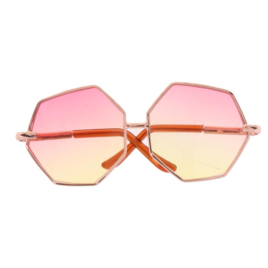 Golden Frame Hexagon Glasses Sunglasses for 1/6 Blythe Dolls Pink & Yellow