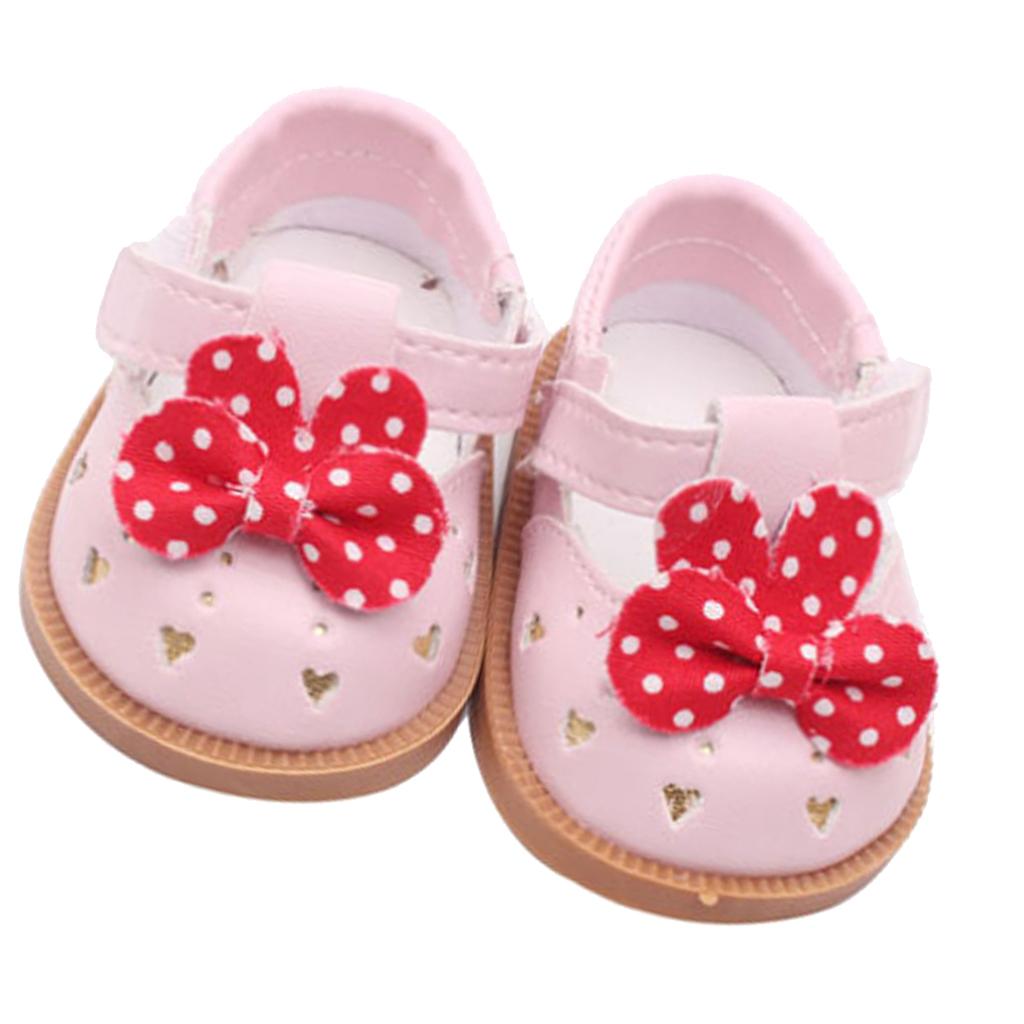 Cute PU Leather Shoes Bowknot Shoes for 18 Dolls Accs Pink"
