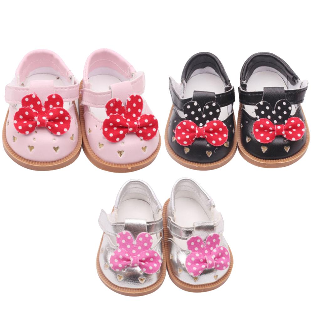 Cute PU Leather Shoes Bowknot Shoes for 18 Dolls Accs Pink"