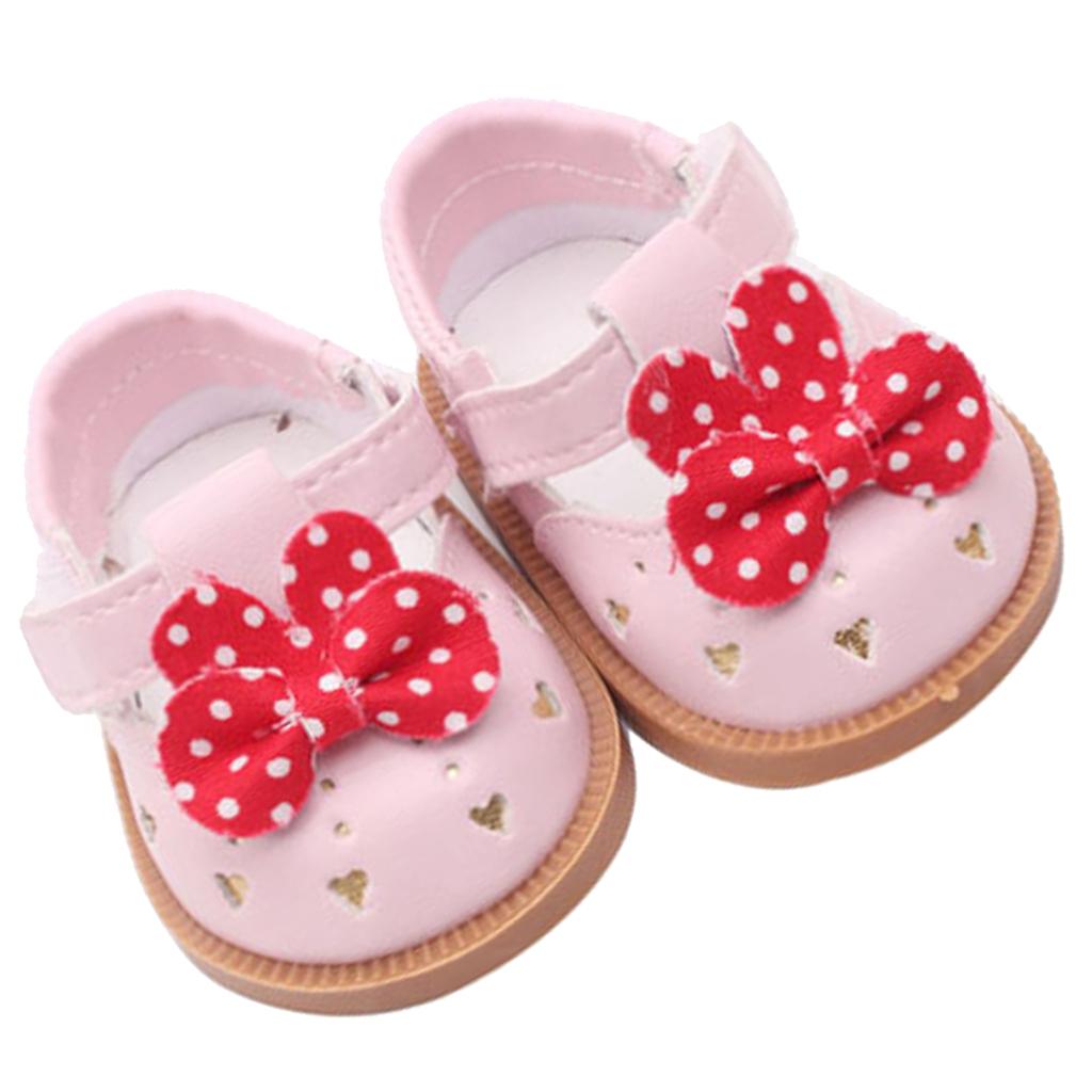 Cute PU Leather Shoes Bowknot Shoes for 18 Dolls Accs Pink"