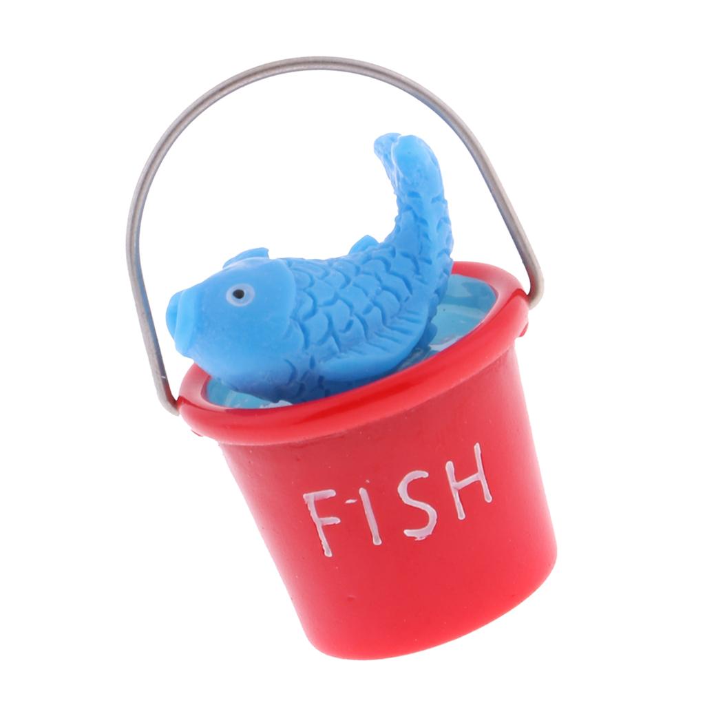 Lovely Mini Resin Beach Pail Fish And Sand Bucket For 1/12 Dollhouse Red