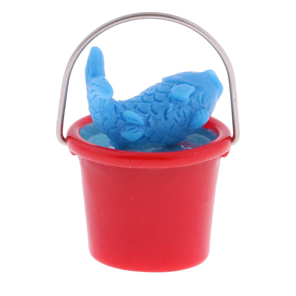 Lovely Mini Resin Beach Pail Fish And Sand Bucket For 1/12 Dollhouse Red