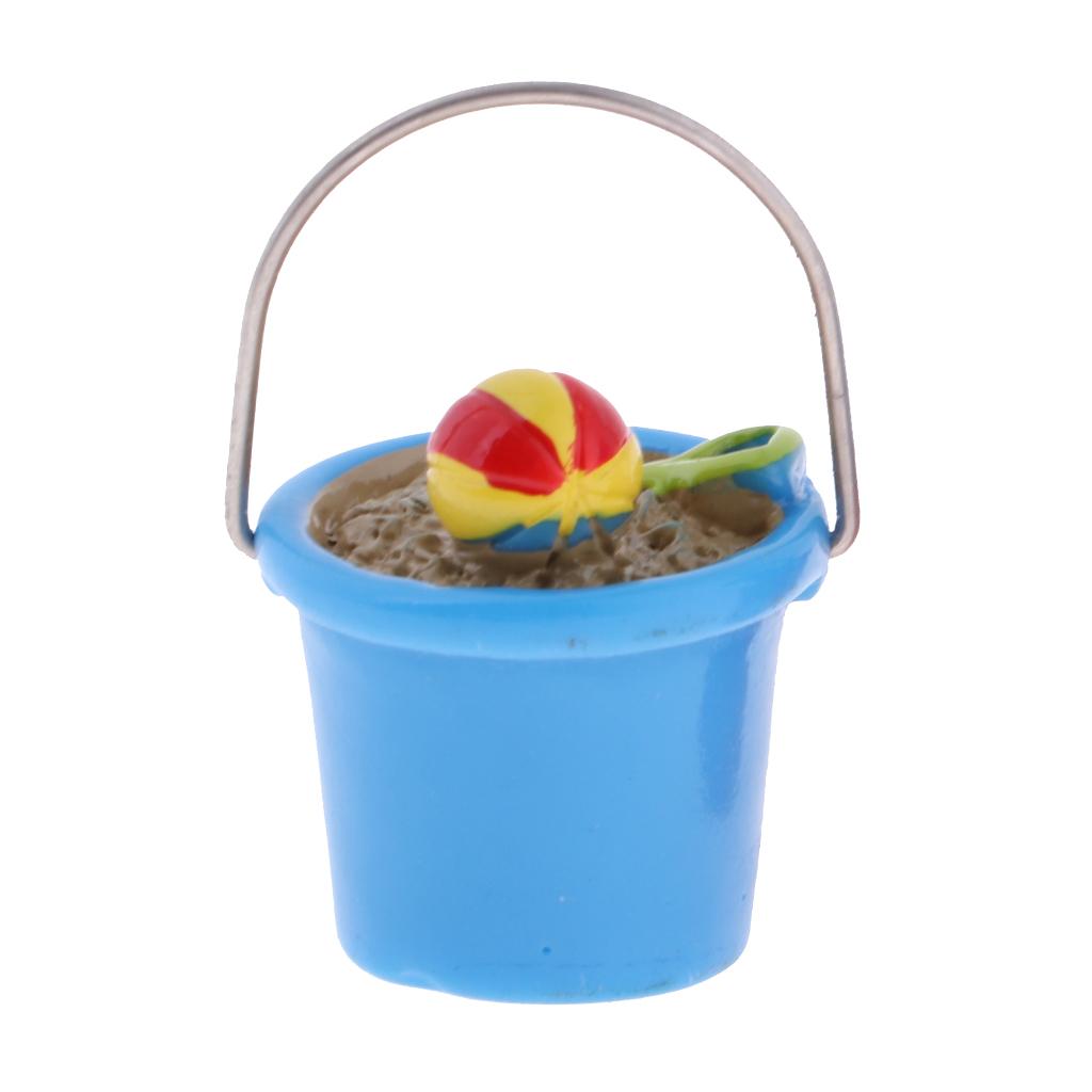 Lovely Mini Resin Beach Pail Fish And Sand Bucket For 1/12 Dollhouse Blue