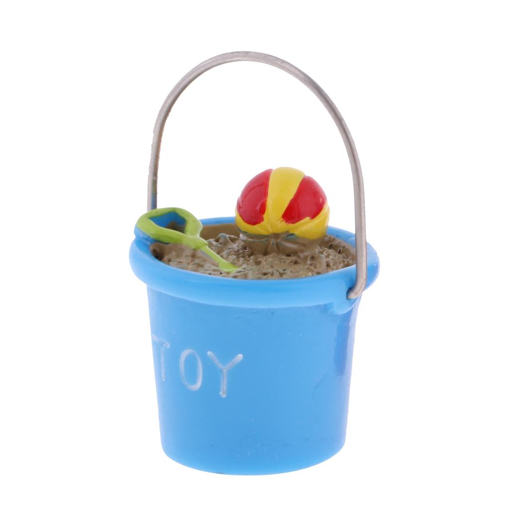 Lovely Mini Resin Beach Pail Fish And Sand Bucket For 1/12 Dollhouse Blue