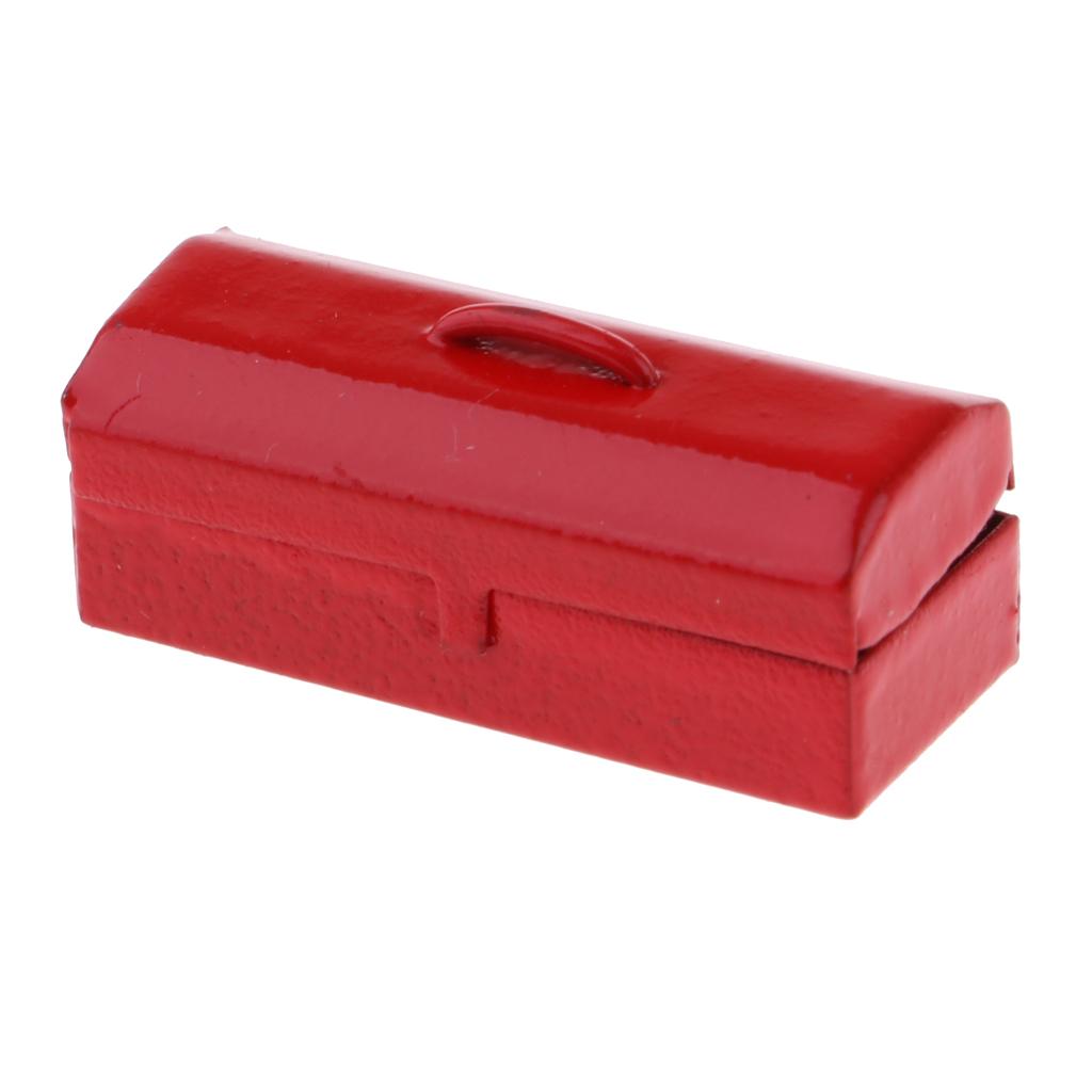 1/12 Scale Dollhouse Miniature Metal Tool Box Case Home Decor Red