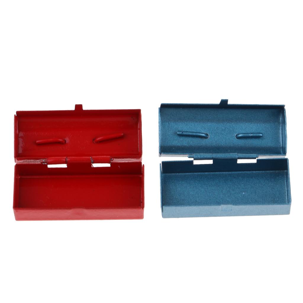 2 Pieces 1/12 Scale Dollhouse Miniature Metal Tool Box Case Home Decor