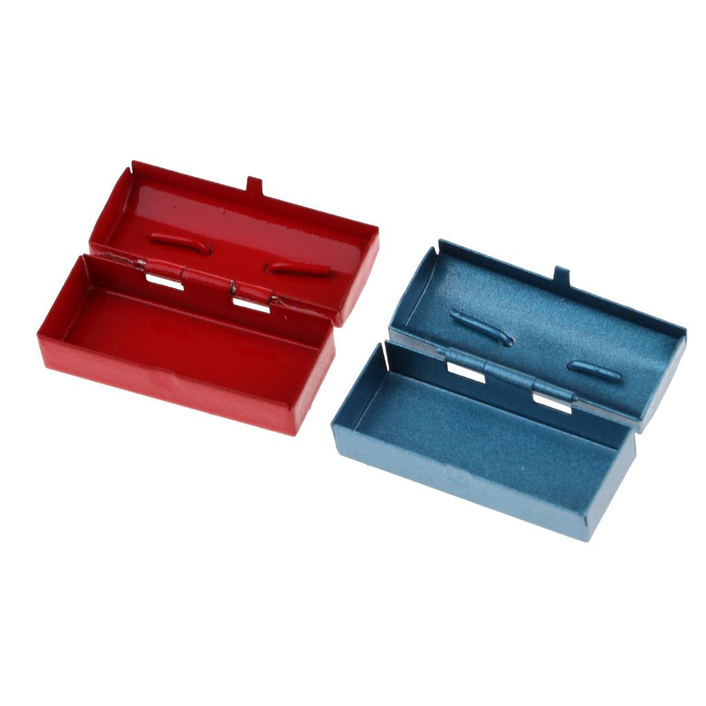 2 Pieces 1/12 Scale Dollhouse Miniature Metal Tool Box Case Home Decor