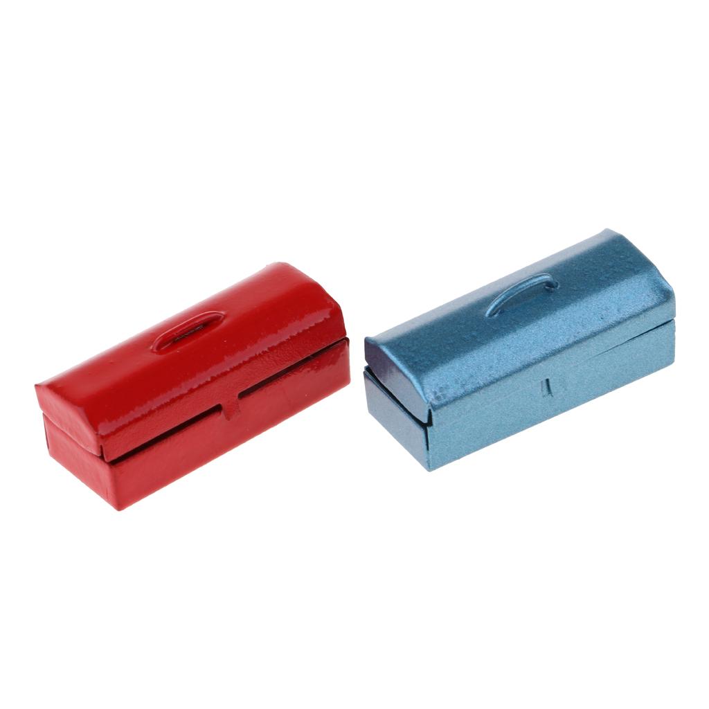 2 Pieces 1/12 Scale Dollhouse Miniature Metal Tool Box Case Home Decor