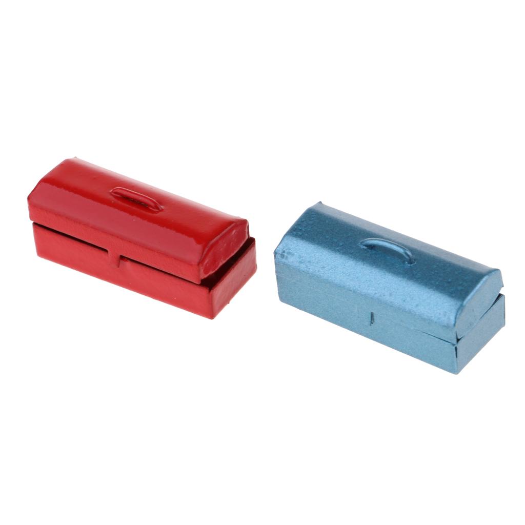 2 Pieces 1/12 Scale Dollhouse Miniature Metal Tool Box Case Home Decor