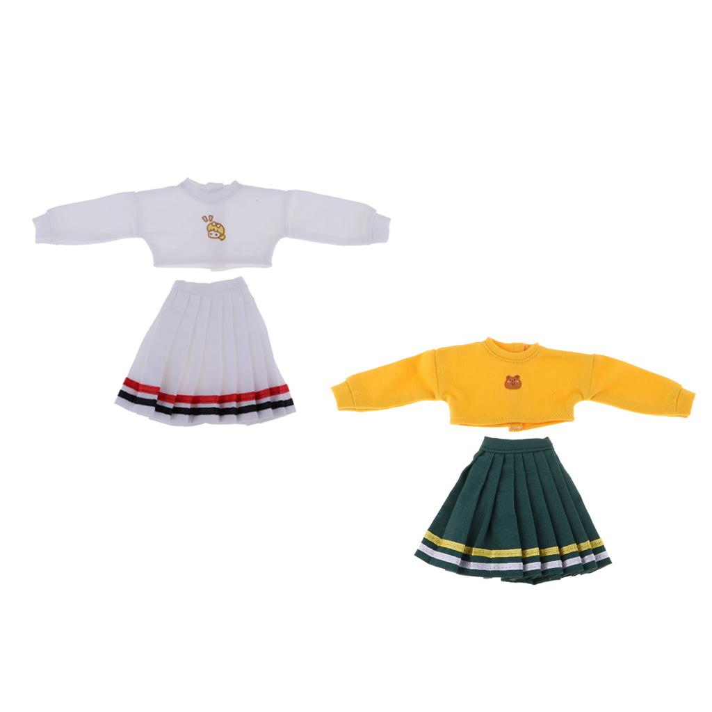 1/6 Top and Pleated Skirt Suit for Blythe Azone Licca Doll White