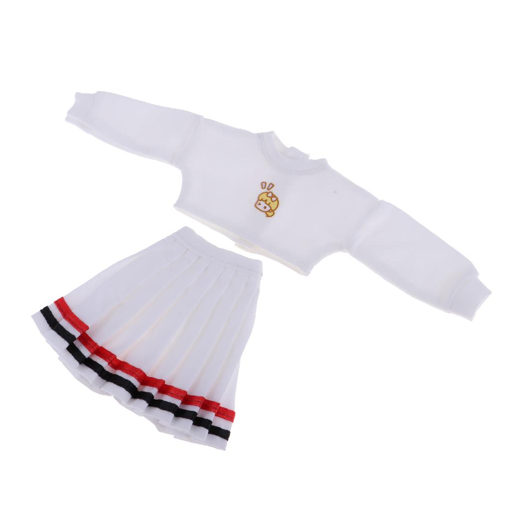 1/6 Top and Pleated Skirt Suit for Blythe Azone Licca Doll White