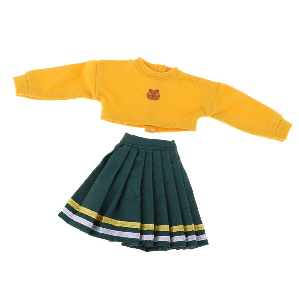 1/6 Top and Pleated Skirt Suit for Blythe Azone Licca Doll Yellow+Green