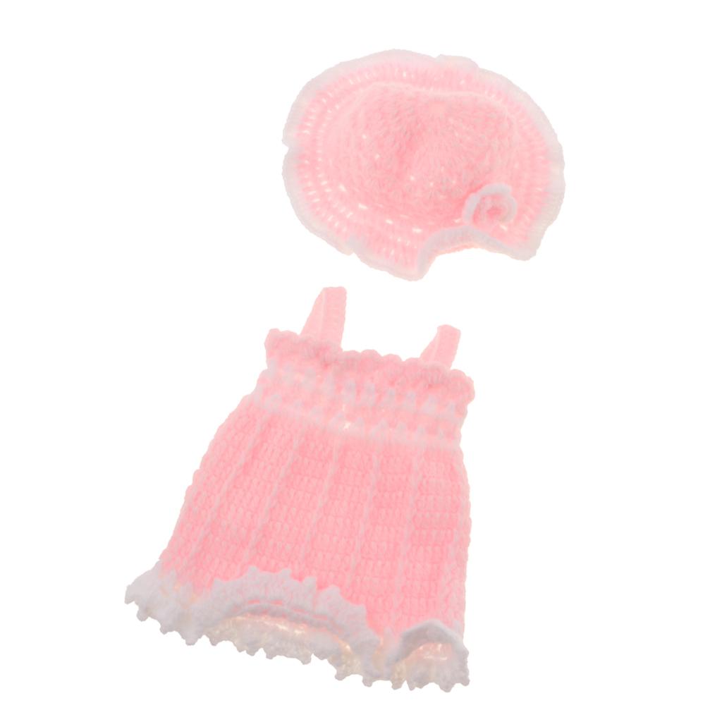 Knitted Dress Flower Hat Suit for 10''-11'' Reborn Baby Girl Doll Clothes