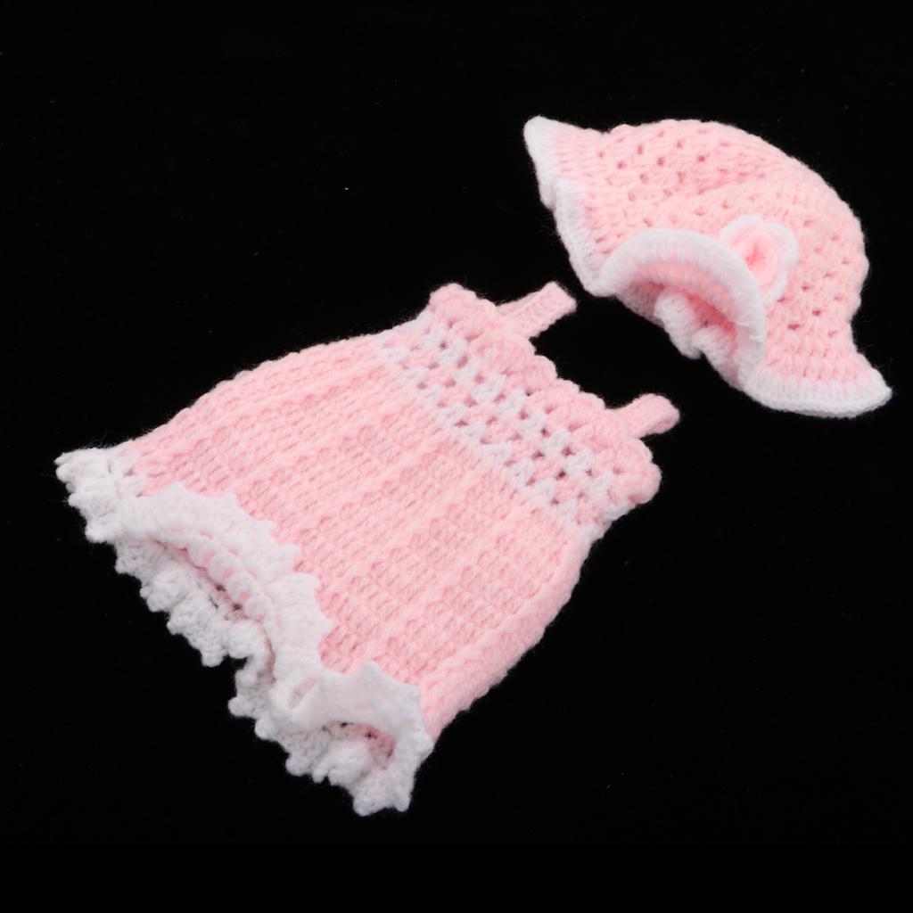Knitted Dress Flower Hat Suit for 10''-11'' Reborn Baby Girl Doll Clothes