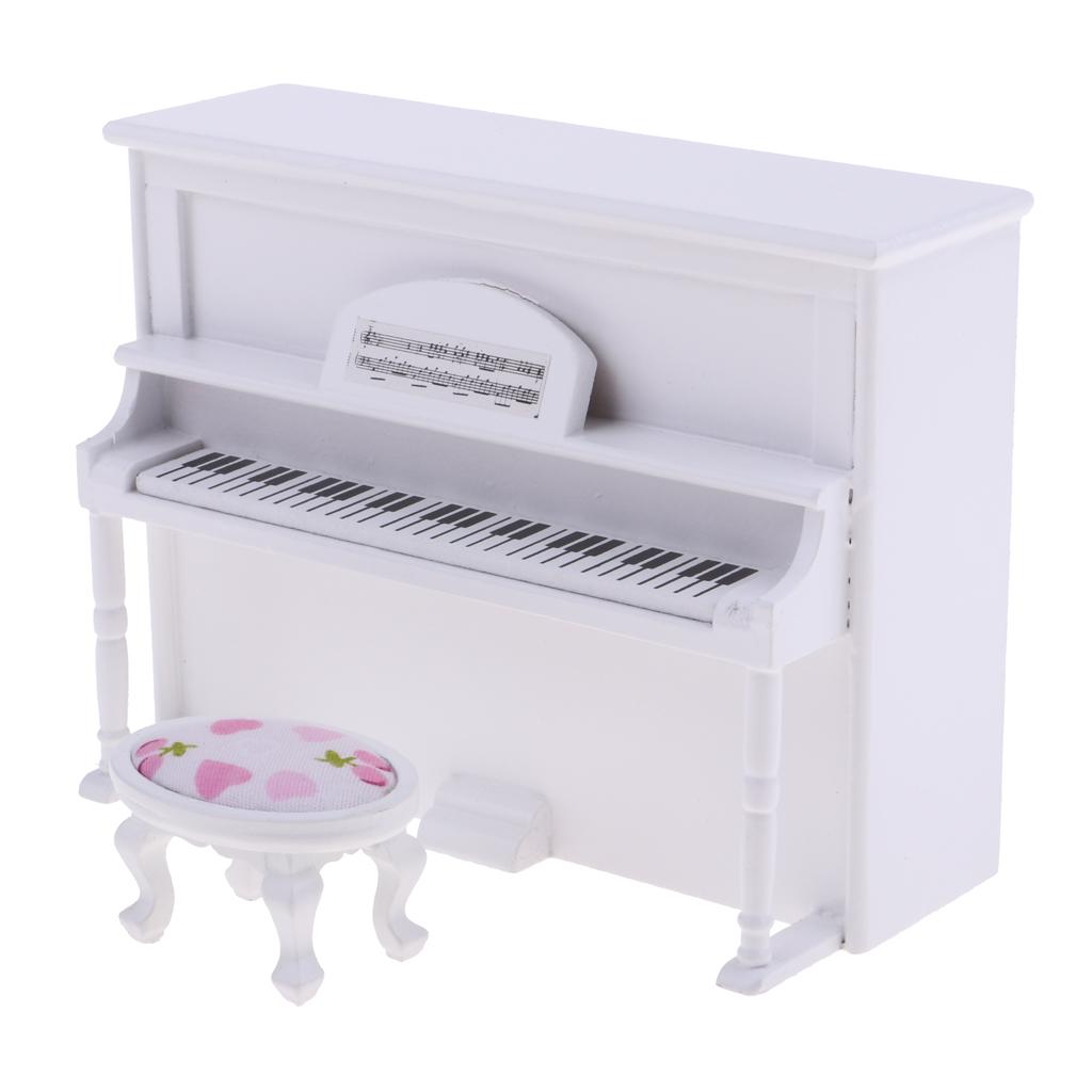 1/12 Dollhouse Miniature Upright Piano and Stool Kit Artist Offerings White