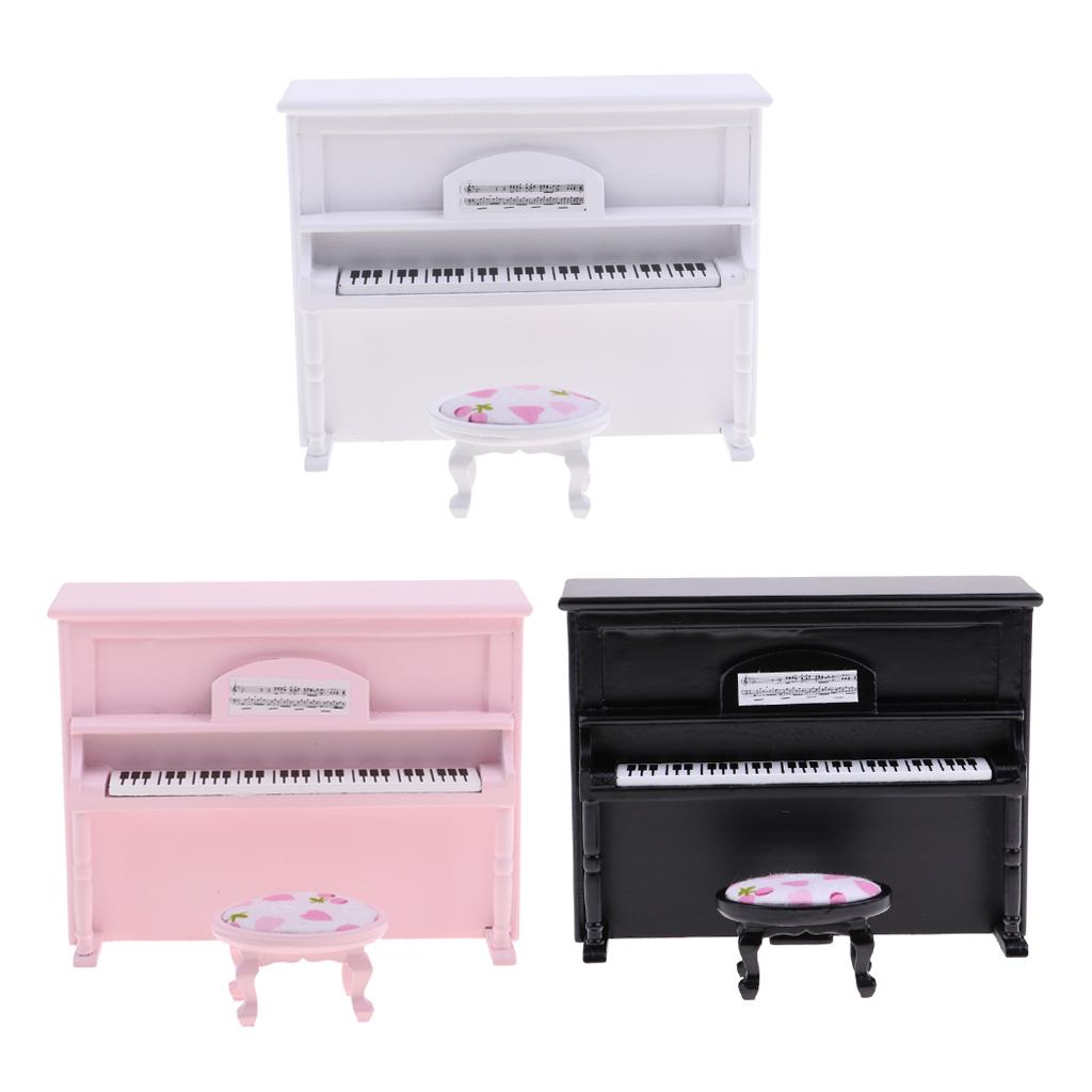 1/12 Dollhouse Miniature Upright Piano and Stool Kit Artist Offerings White