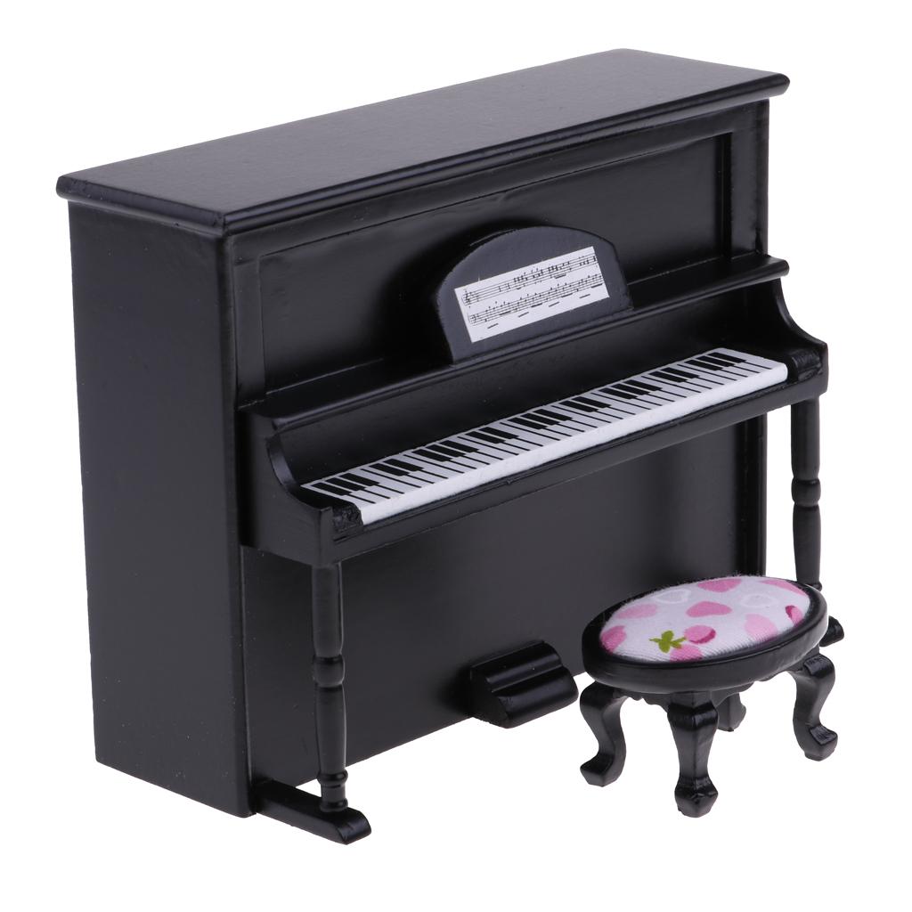 1/12 Dollhouse Miniature Upright Piano and Stool Kit Artist Offerings Black