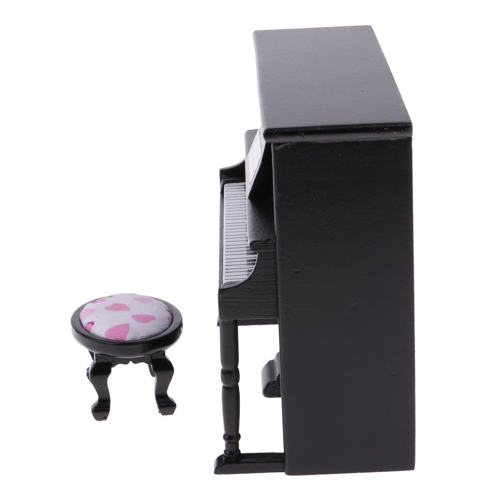 1/12 Dollhouse Miniature Upright Piano and Stool Kit Artist Offerings Black