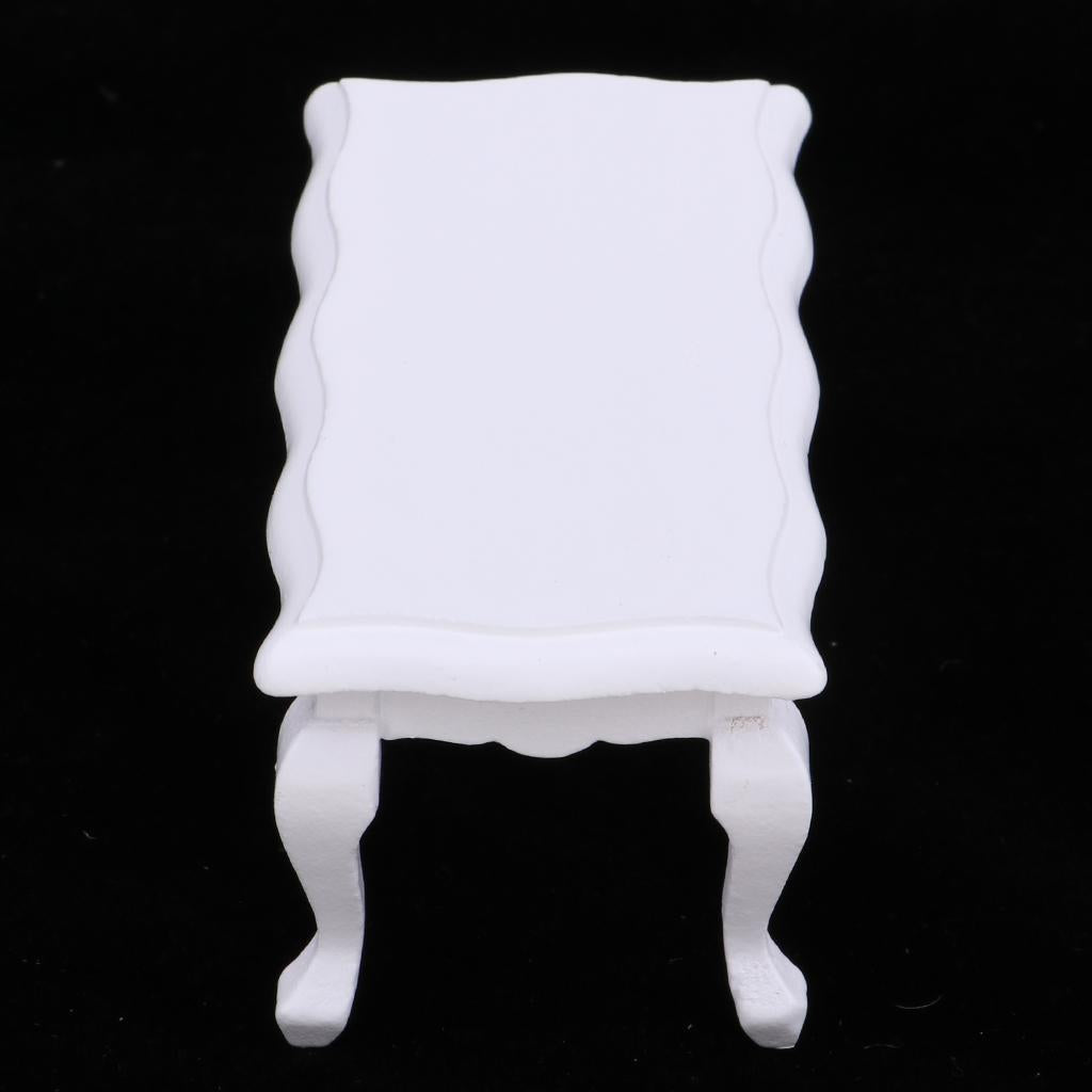 Mini Wooden Wavy Shape End Table Tea Coffee Table For 1/12 Dollhouse White
