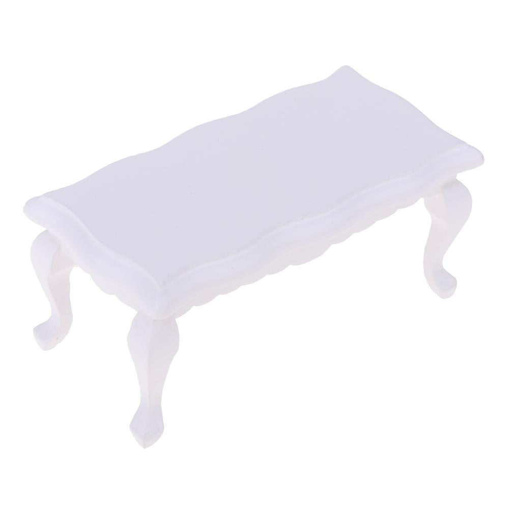 Mini Wooden Wavy Shape End Table Tea Coffee Table For 1/12 Dollhouse White