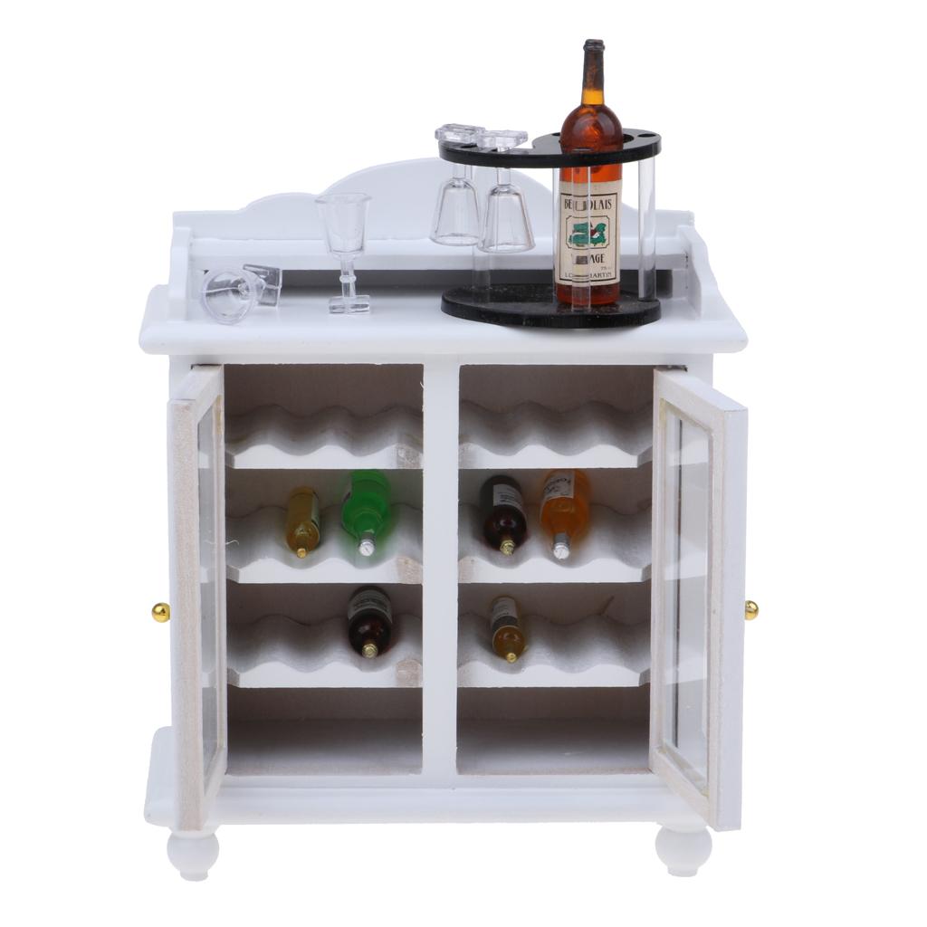 1/12 Dollhouse Miniature Furniture Wine Cabinet Wine Rack Glass Set Model