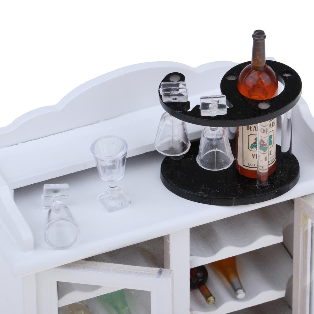 1/12 Dollhouse Miniature Furniture Wine Cabinet Wine Rack Glass Set Model