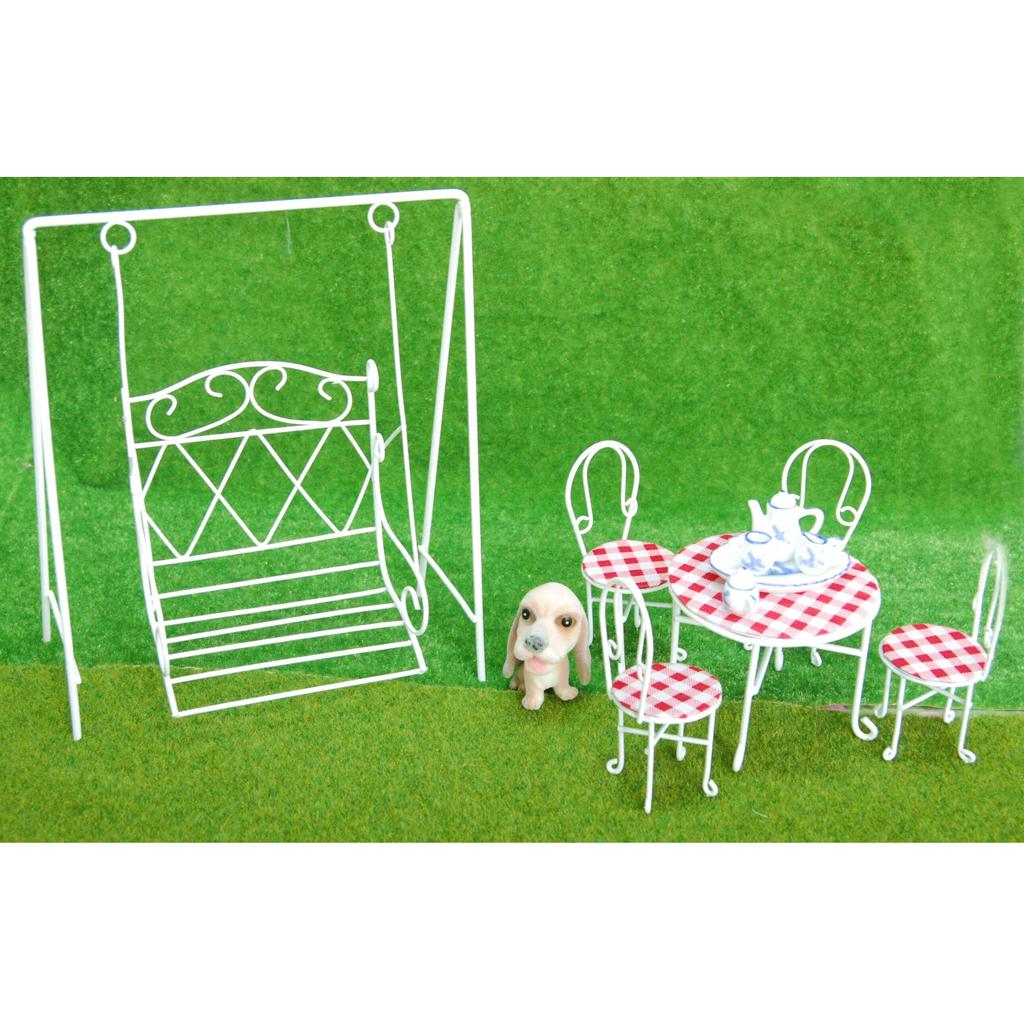 1/12 Dollhouse Miniature Garden Decor Table Chair Tea Set Swing Seat White