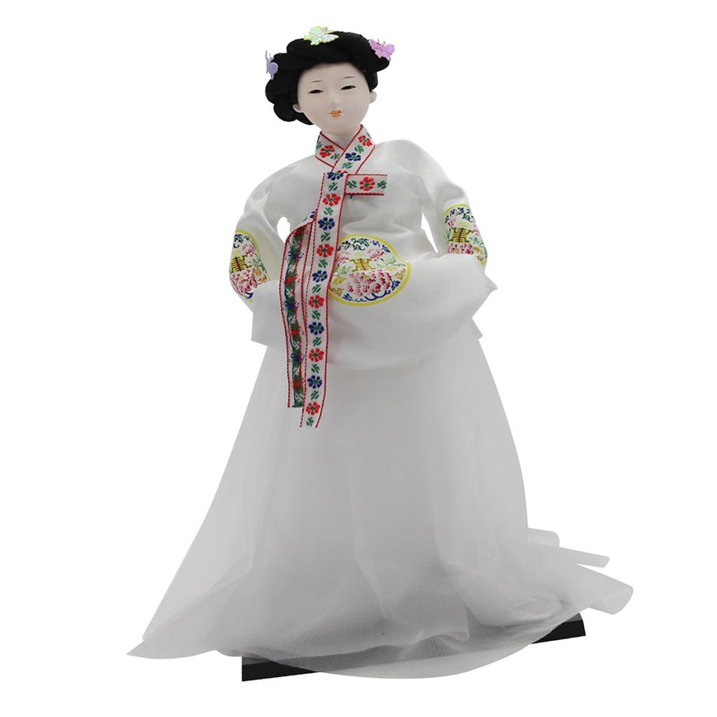 12'' Vintage Korean Geisha Doll Hanbok White Dress Oriental Dolls Model