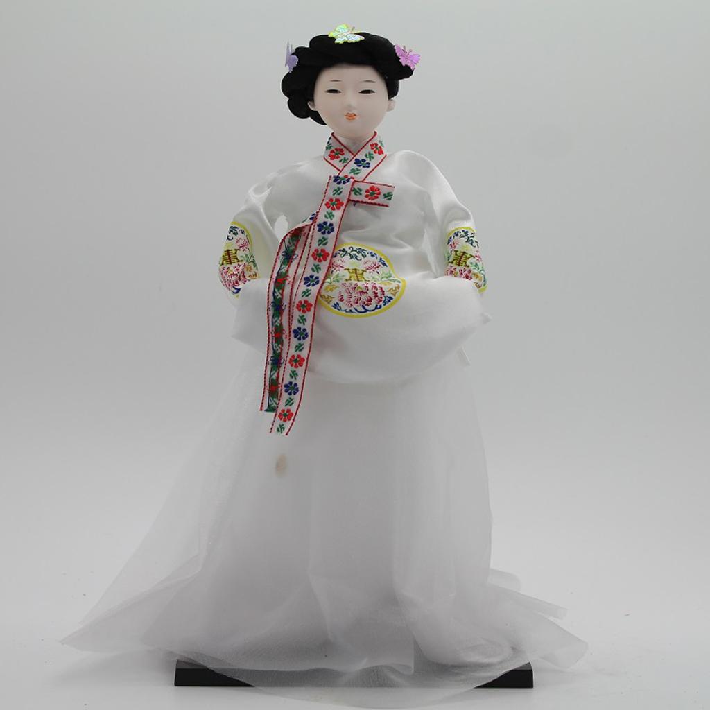12'' Vintage Korean Geisha Doll Hanbok White Dress Oriental Dolls Model