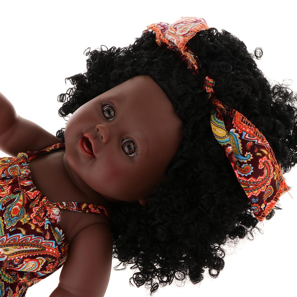 30cm Real Life Baby Girl Doll Vinyl African Newborn Infant in Clothes D