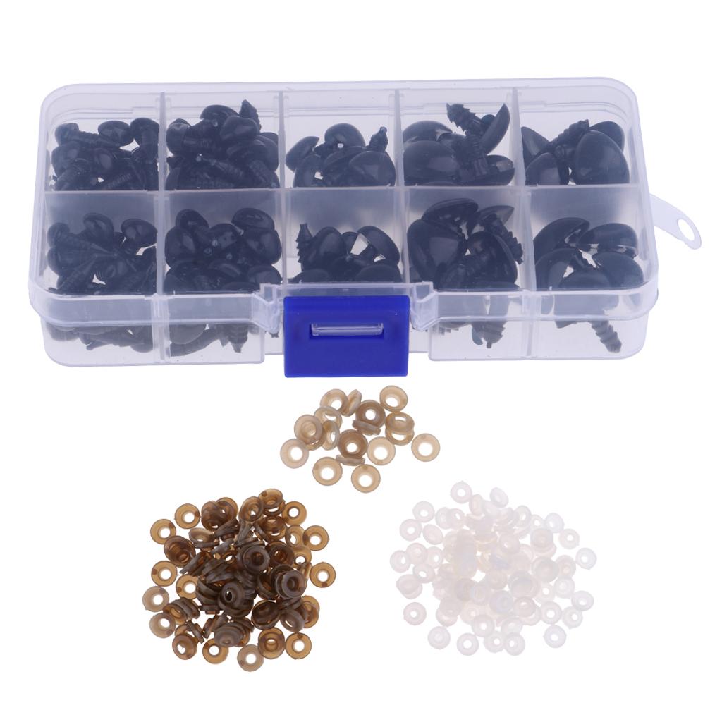 130 Pieces Black Plastic Safety Noses for Teddy Bear Animals Doll Making DIY