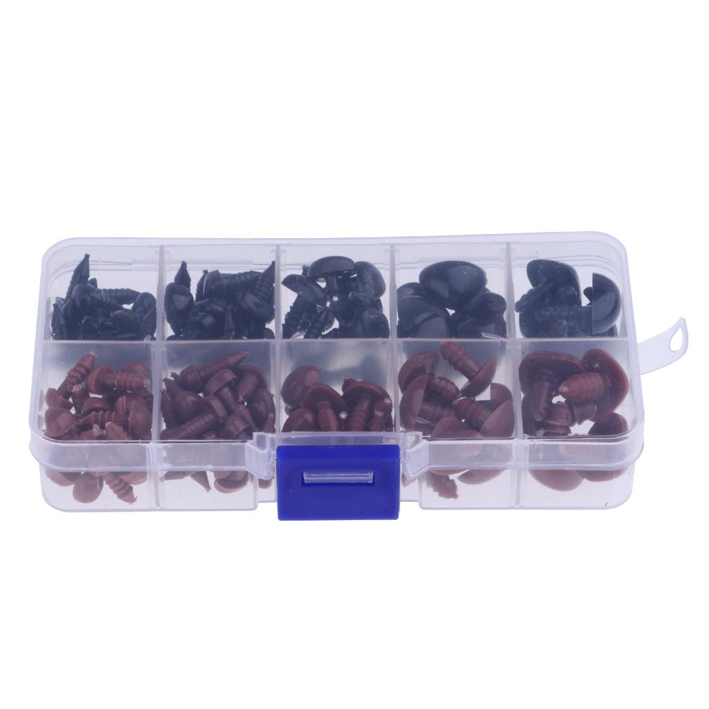 130 Pieces Plastic Safety Noses for Bear Animals Dolls Making Black & Brown