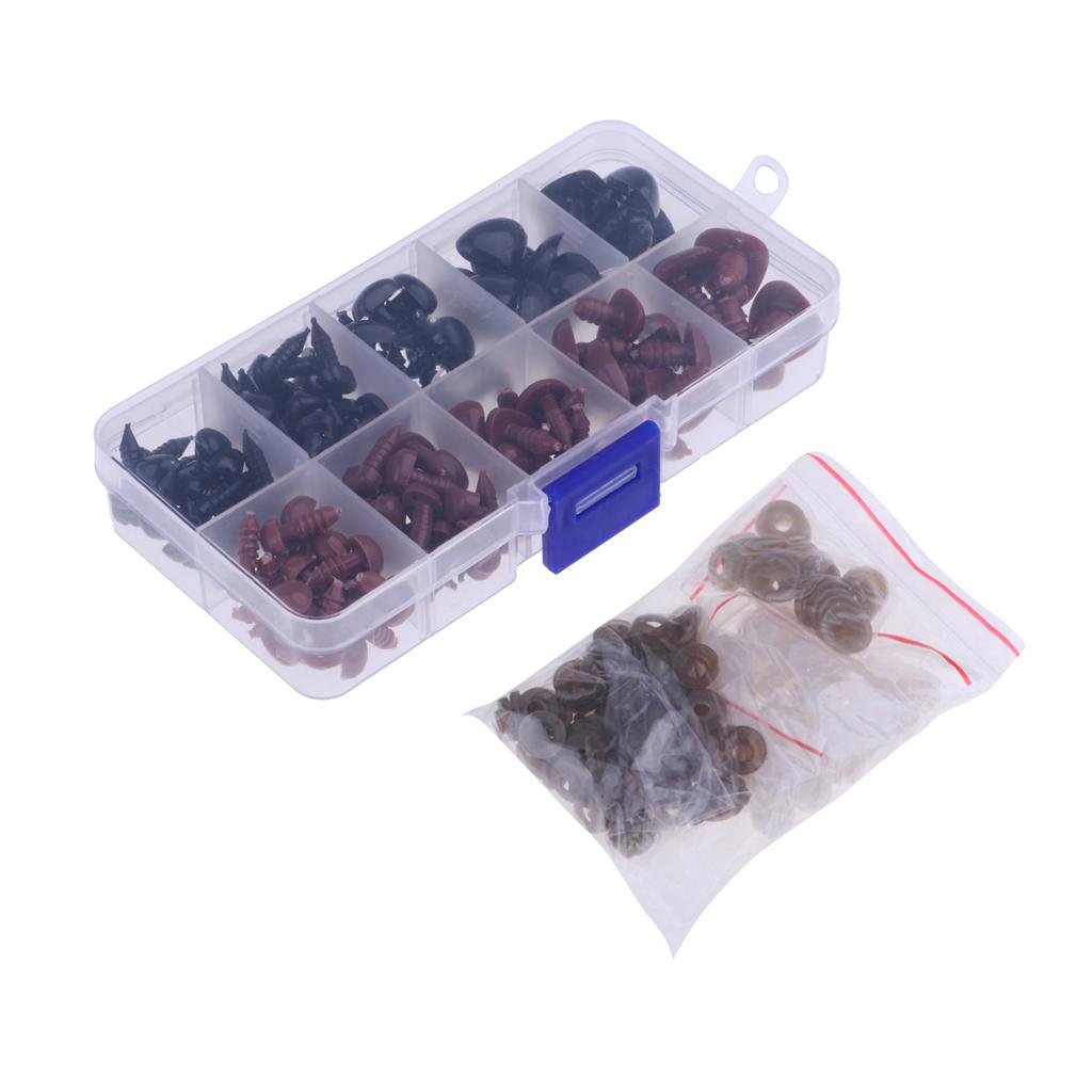 130 Pieces Plastic Safety Noses for Bear Animals Dolls Making Black & Brown