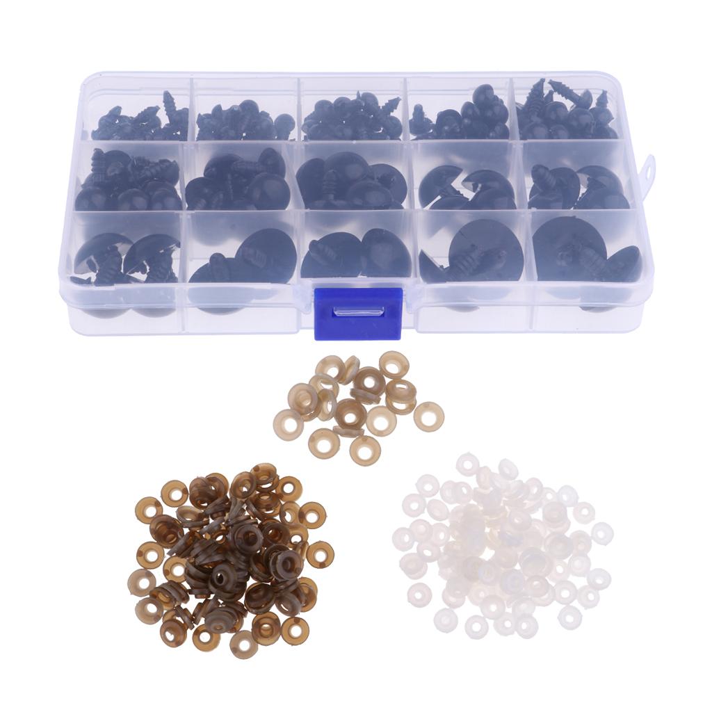 154 Pieces Black Plastic Safety Eyes for Teddy Bear Animals Doll Making DIY
