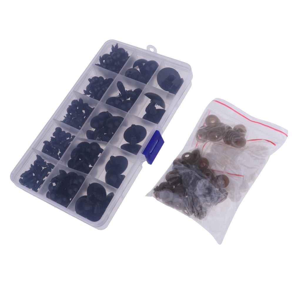 154 Pieces Black Plastic Safety Eyes for Teddy Bear Animals Doll Making DIY