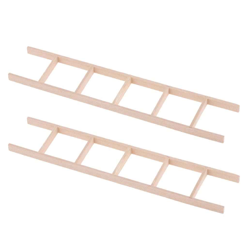 Miniature Straight Wooden Ladder For Dollhouse Outdoor Accessories 2 Piece