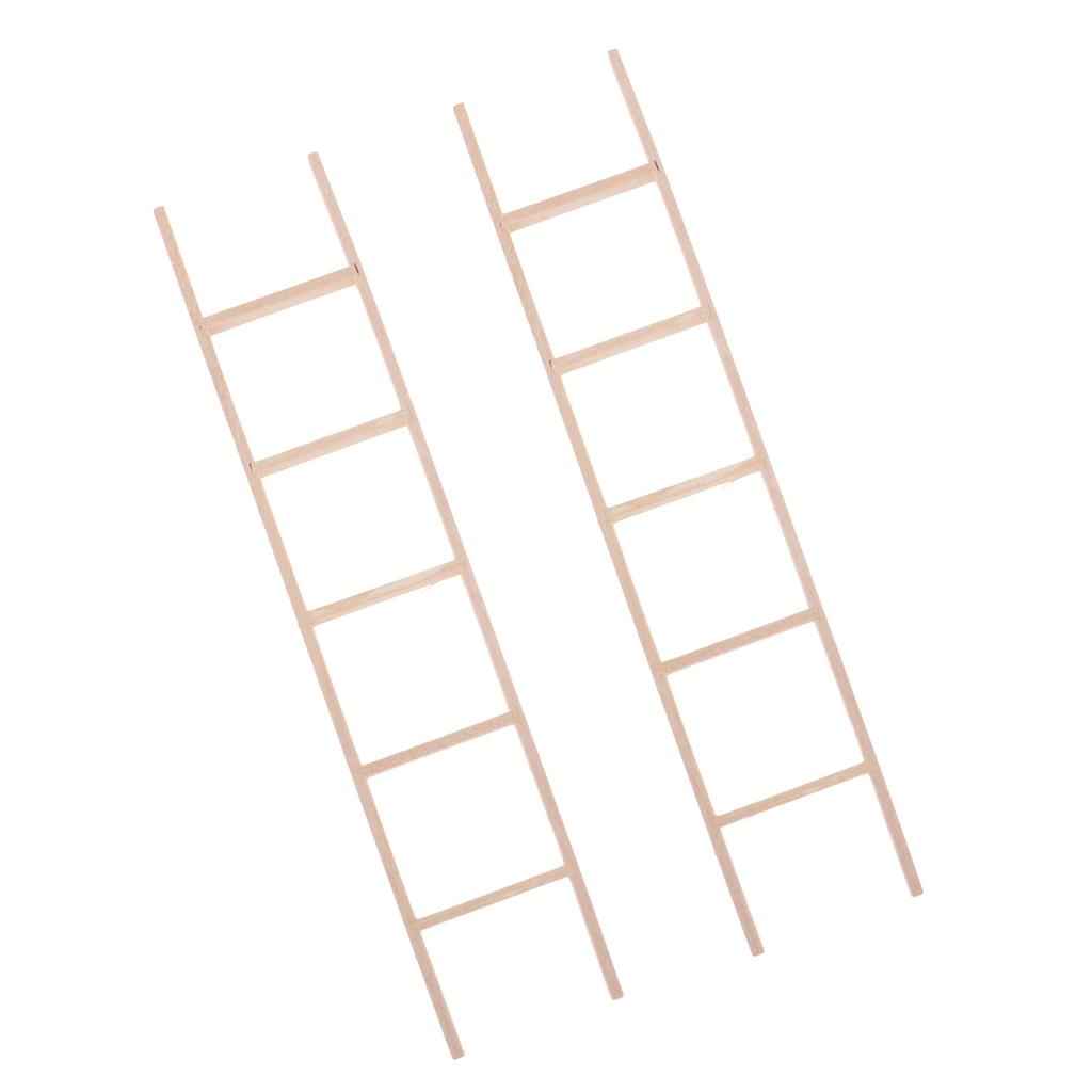 Miniature Straight Wooden Ladder For Dollhouse Outdoor Accessories 2 Piece