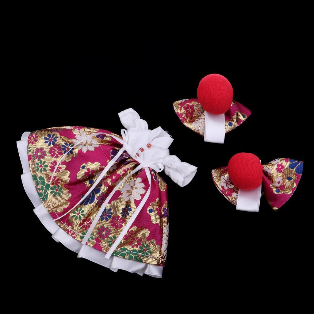 Cute Flower Printed Skirt & Decorative Clips for Blythe Doll Dress Rose Red