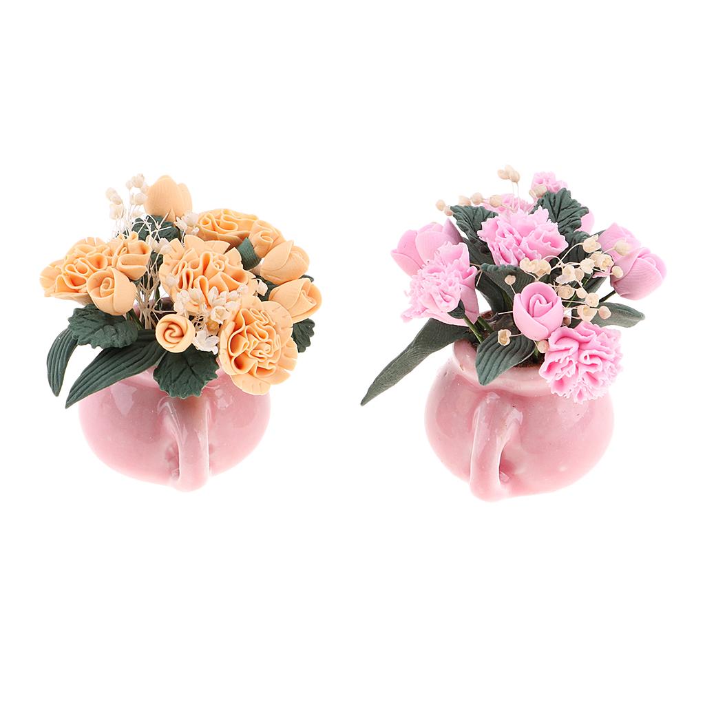 2pcs Dollhouse Mini Carnation Potted Plant Oranment Fairy Garden DIY Accs