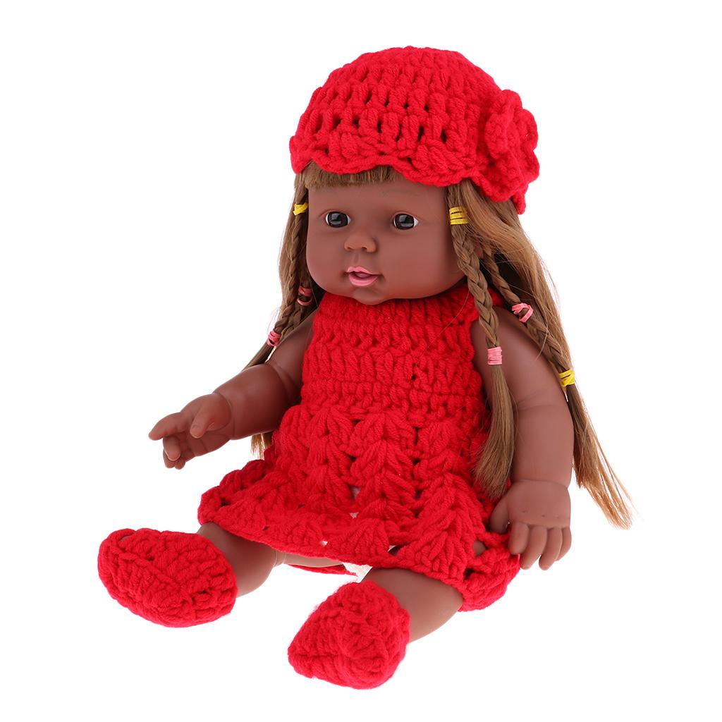 30cm Realistic Baby Doll Vinyl Newborn Girl Doll Wearing Red Knitted Dress