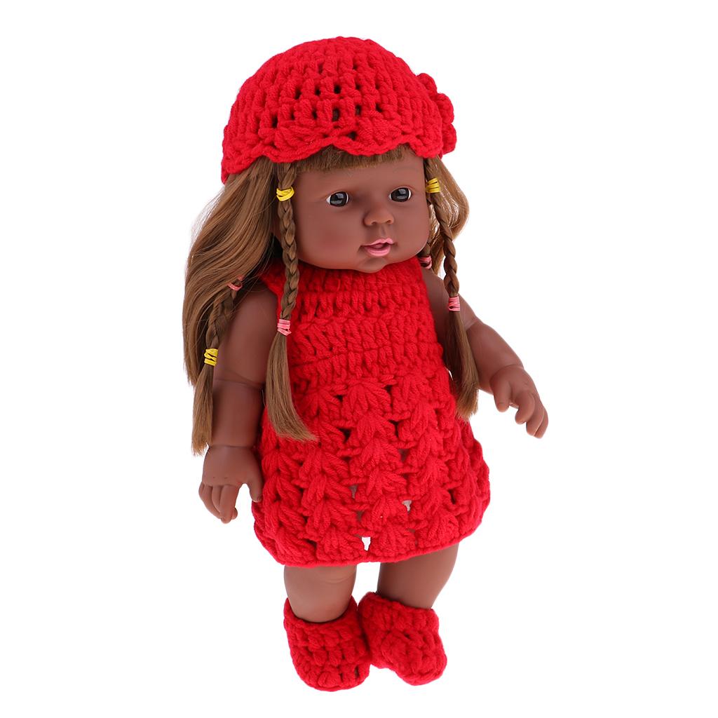 30cm Realistic Baby Doll Vinyl Newborn Girl Doll Wearing Red Knitted Dress