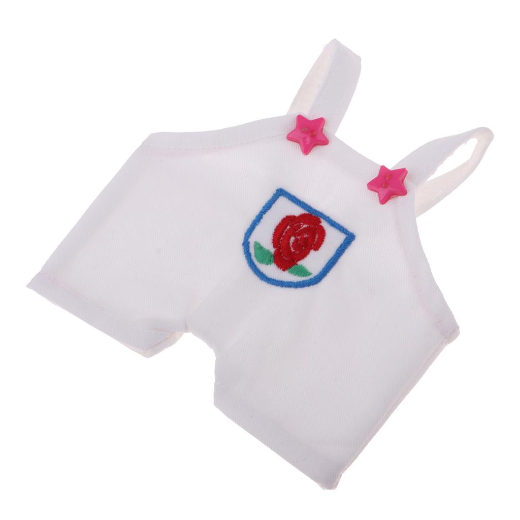 Lovely Flower Overalls Shoulder Strap Pants For 1/8 BJD MSD BB Dolls White
