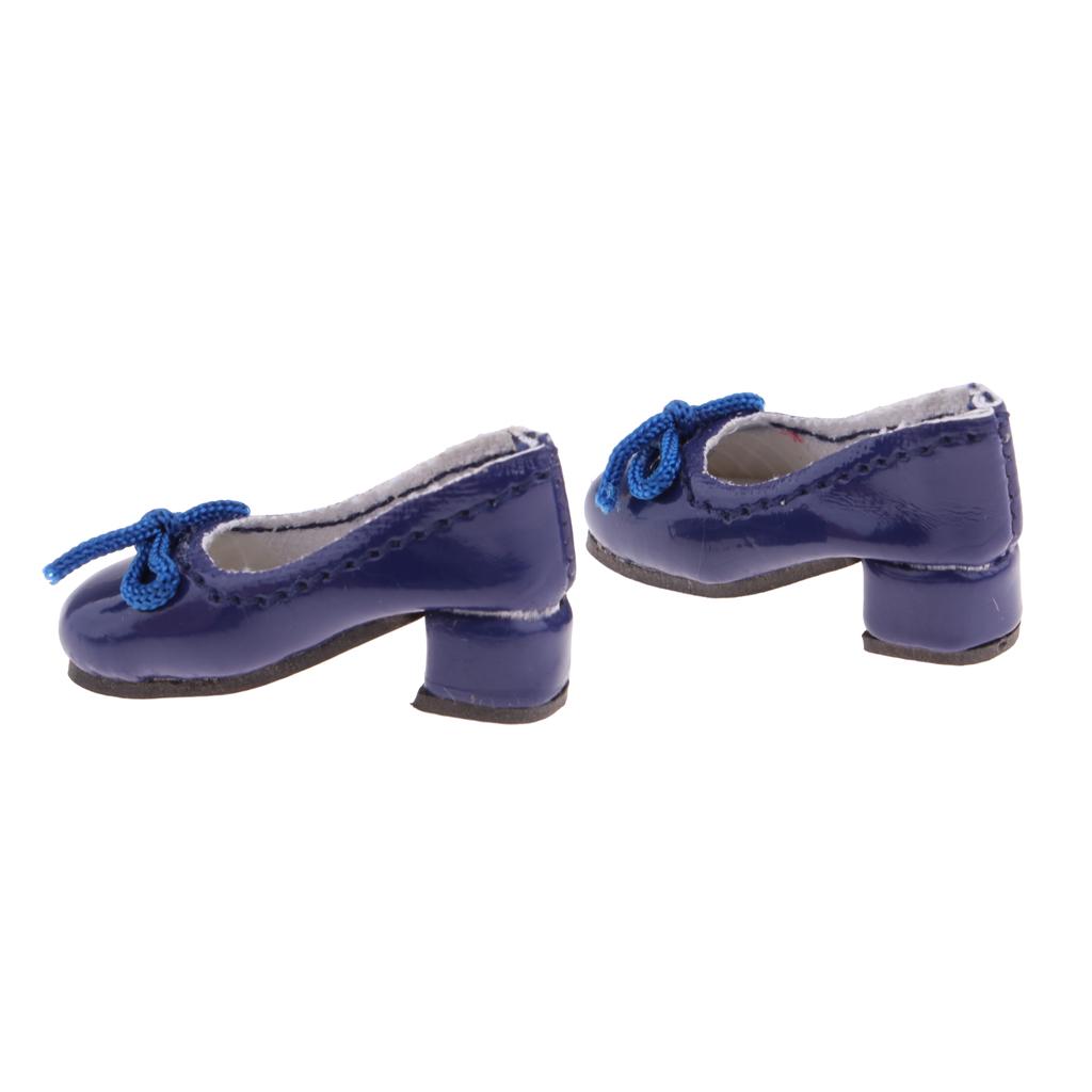 Fashion Doll PU Leather Block Heel Shoes for 1/6 Blythe Doll Accs Dark Blue