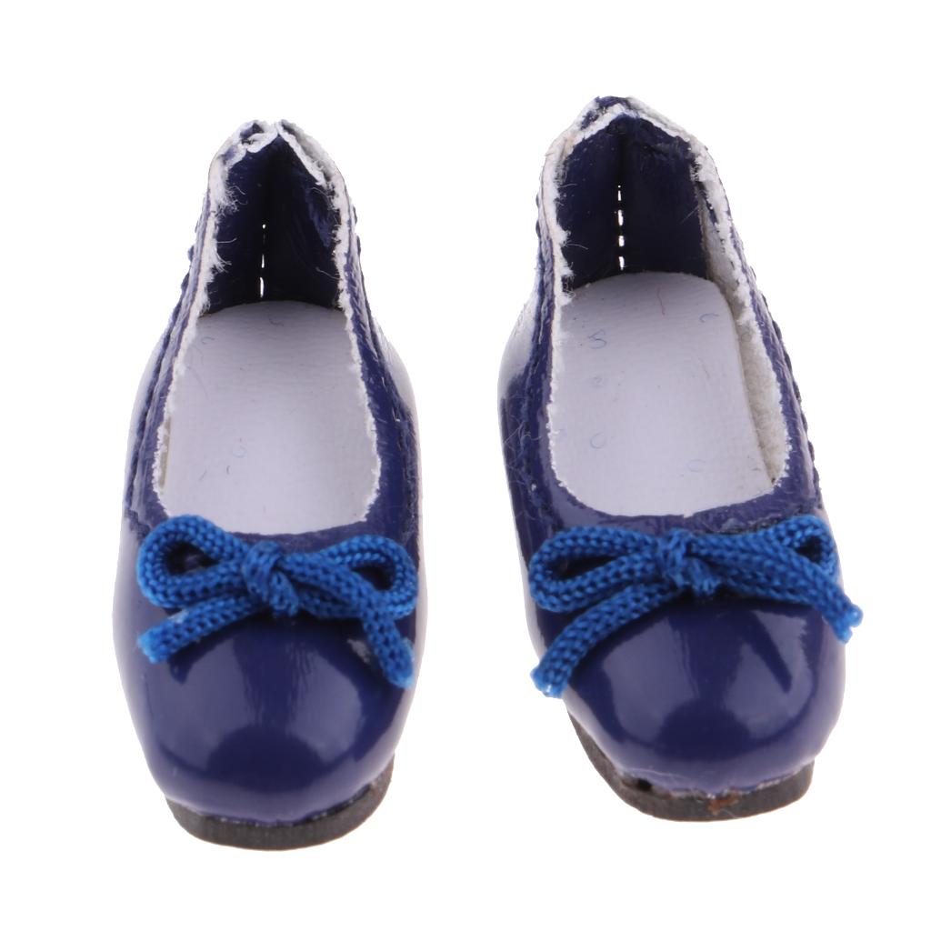 Fashion Doll PU Leather Block Heel Shoes for 1/6 Blythe Doll Accs Dark Blue