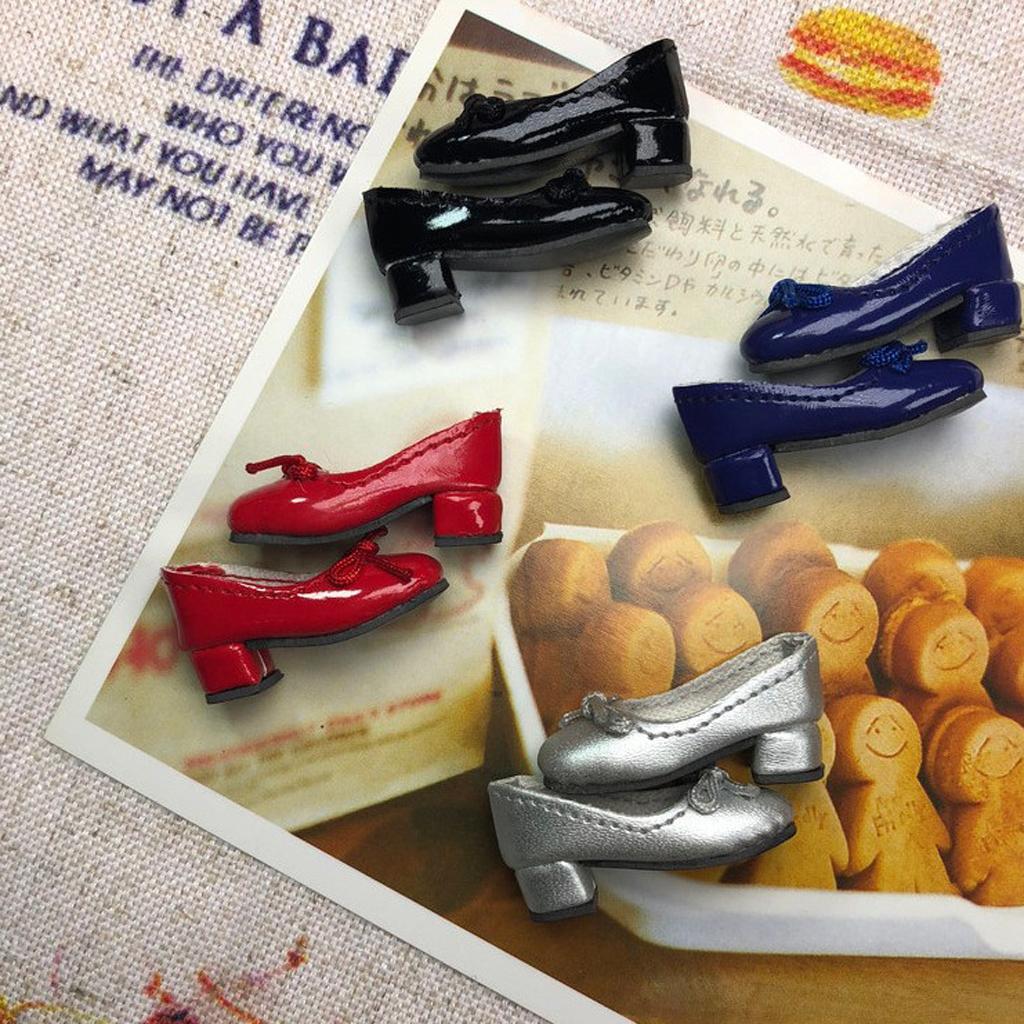 Fashion Doll PU Leather Block Heel Shoes for 1/6 Blythe Doll Accs Dark Blue