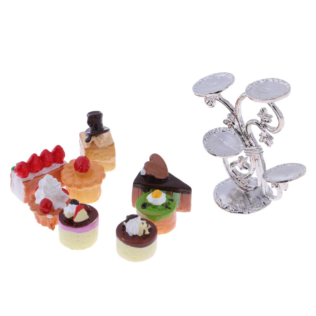 1:12 Miniature Cake Fruit Stand with Cakes Dollhouse Kitchen Accessories