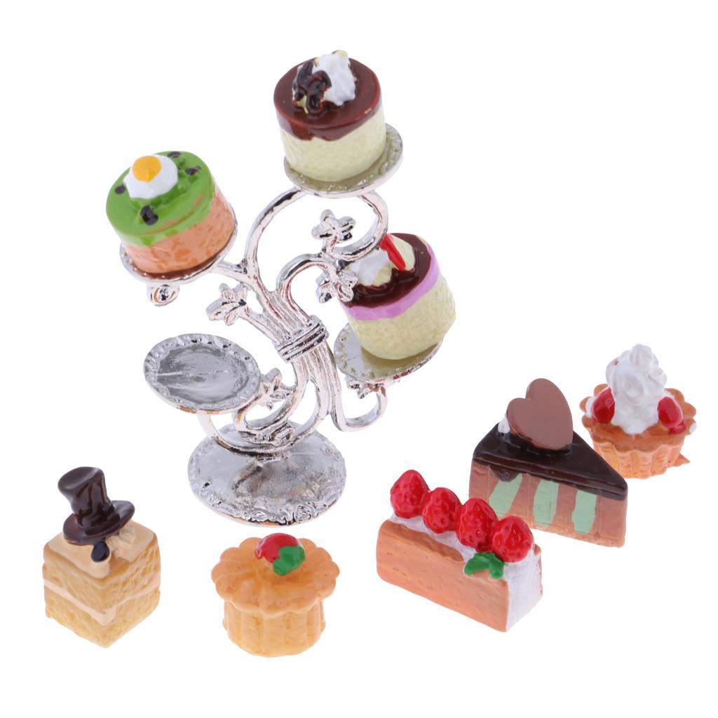 1:12 Miniature Cake Fruit Stand with Cakes Dollhouse Kitchen Accessories