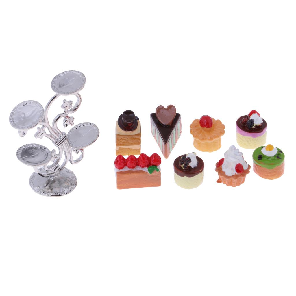 1:12 Miniature Cake Fruit Stand with Cakes Dollhouse Kitchen Accessories